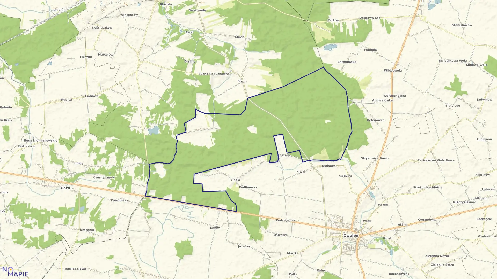 Mapa obrębu MĘCISZÓW w gminie Zwoleń